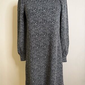 LOFT Gray and Black Sheath Dress with Bishop Sleeves